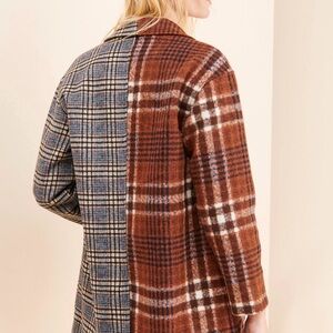 Greylin Blue and Brown Plaid Trench Coat